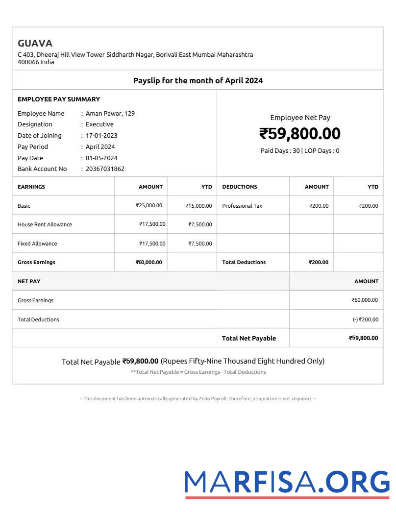 Realistic Guava payslip sample